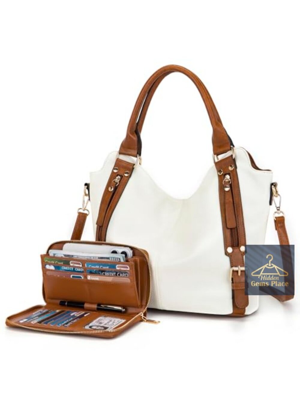 Large Crossbody Hobo Bag Set with Wallet 9 Pockets